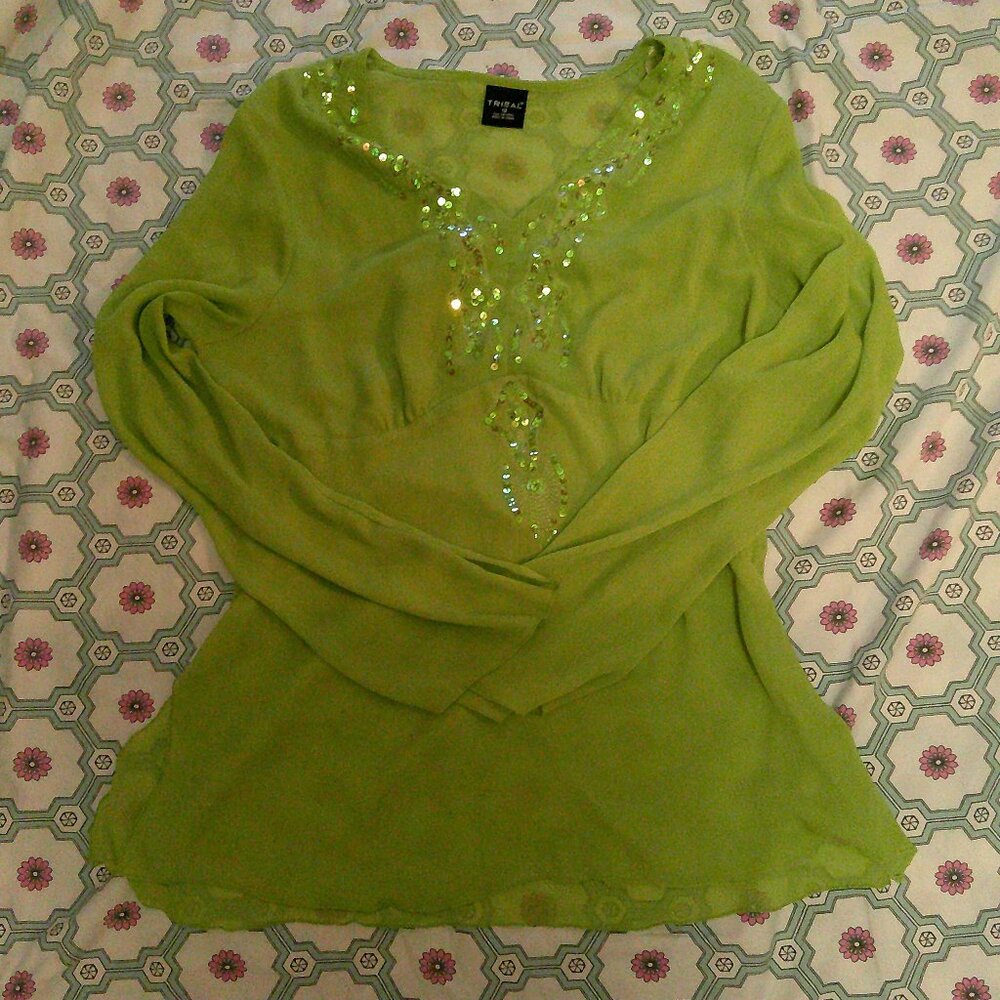 Lime Green Sequinned Whimsical Blouse